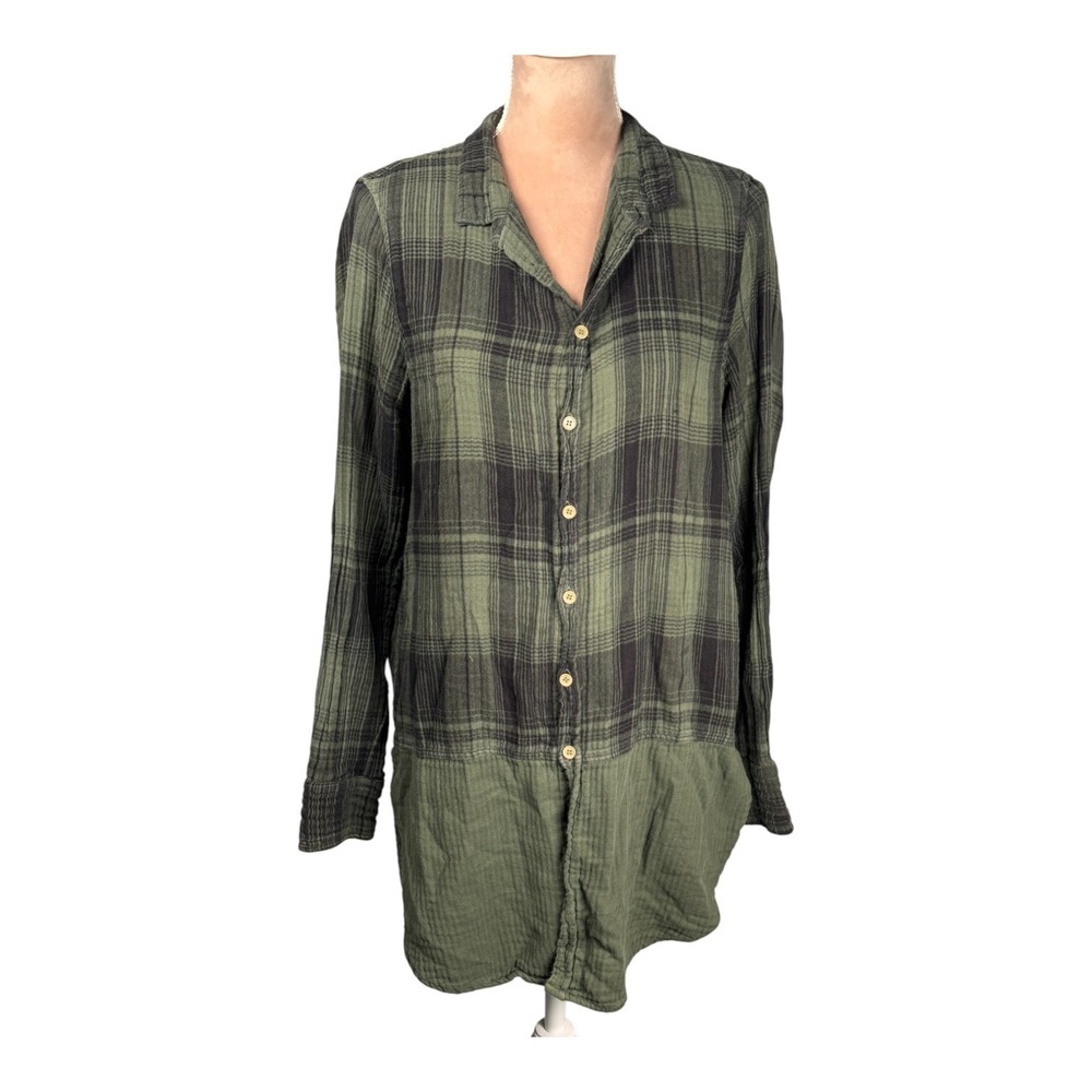 CP‎ Shades Womens Tunic Top Green Plaid Guaze Material Fall Lightweight Country